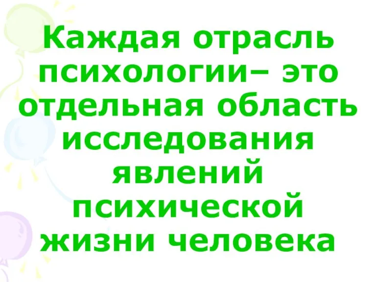 Каждая отрасль психологии– это отдельная область исследования явлений психической жизни человека