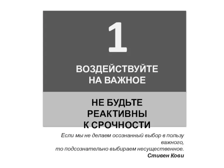 Если мы не делаем осознанный выбор в пользу важного, то подсознательно выбираем несущественное. Стивен Кови