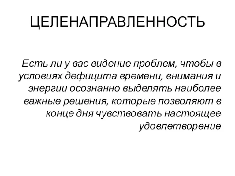 ЦЕЛЕНАПРАВЛЕННОСТЬ Есть ли у вас видение проблем, чтобы в условиях дефицита времени,