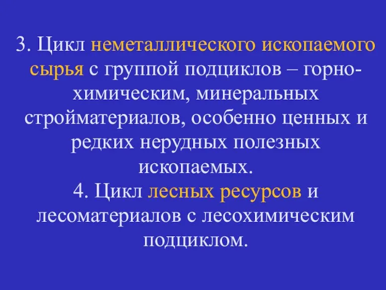 3. Цикл неметаллического ископаемого сырья с группой подциклов – горно-химическим, минеральных стройматериалов,