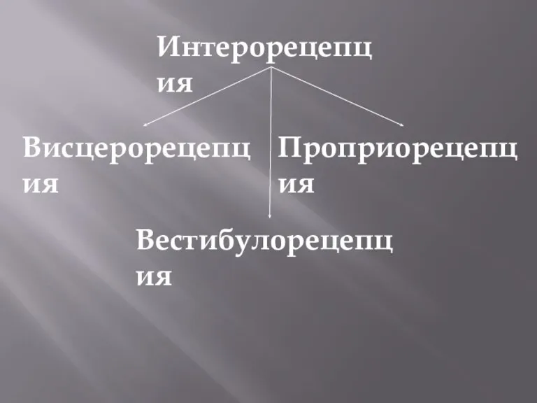 Интерорецепция Висцерорецепция Вестибулорецепция Проприорецепция