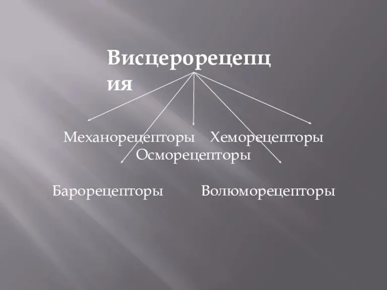 Механорецепторы Хеморецепторы Осморецепторы Барорецепторы Волюморецепторы Висцерорецепция