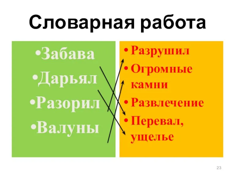 Словарная работа Забава Дарьял Разорил Валуны Разрушил Огромные камни Развлечение Перевал, ущелье