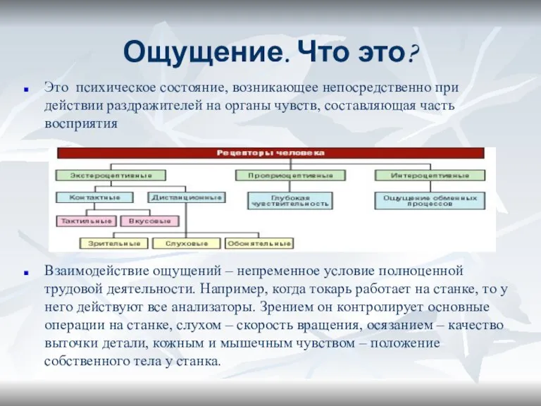 Ощущение. Что это? Это психическое состояние, возникающее непосредственно при действии раздражителей на