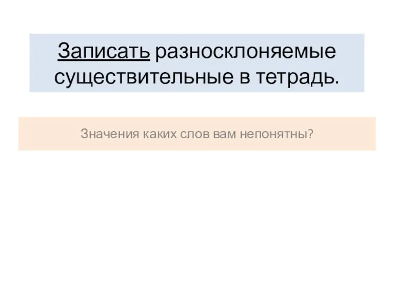 Записать разносклоняемые существительные в тетрадь. Значения каких слов вам непонятны?