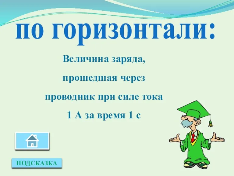 ПОДСКАЗКА по горизонтали: Величина заряда, прошедшая через проводник при силе тока 1