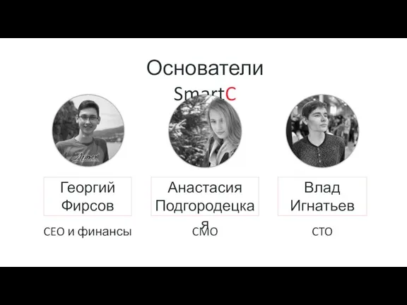 Основатели SmartC CTO CMO CEO и финансы Влад Игнатьев Анастасия Подгородецкая Георгий Фирсов