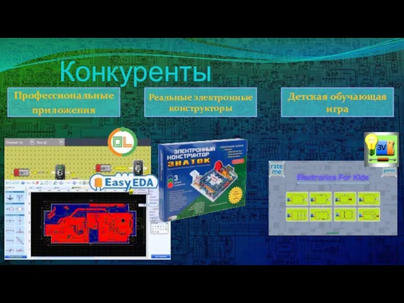 Конкуренты Профессиональные приложения Реальные электронные конструкторы Детская обучающая игра