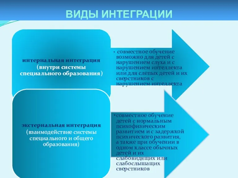 интернальная интеграция (внутри системы специального образования) совместное обучение возможно для детей с