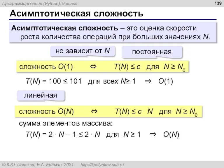 Асимптотическая сложность Асимптотическая сложность – это оценка скорости роста количества операций при