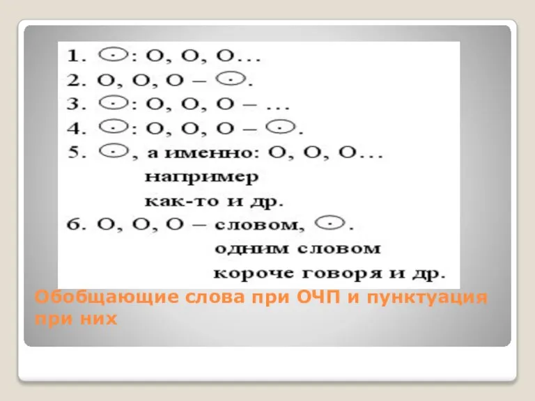 Обобщающие слова при ОЧП и пунктуация при них