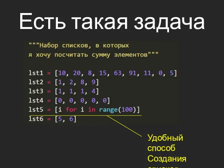 Есть такая задача Удобный способ Создания списков