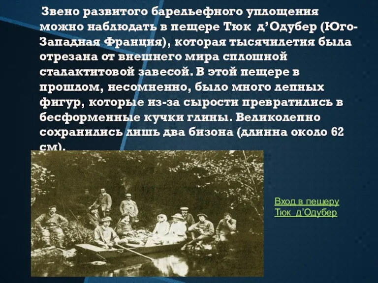 Звено развитого барельефного уплощения можно наблюдать в пещере Тюк д’Одубер (Юго-Западная Франция),