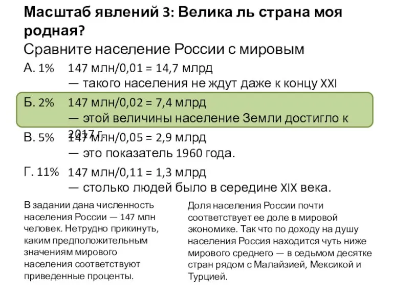 Масштаб явлений 3: Велика ль страна моя родная? Сравните население России с