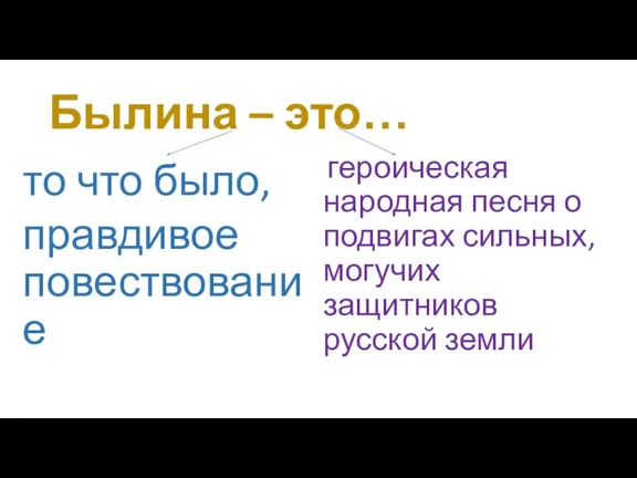 Былина – это… то что было, правдивое повествование героическая народная песня о