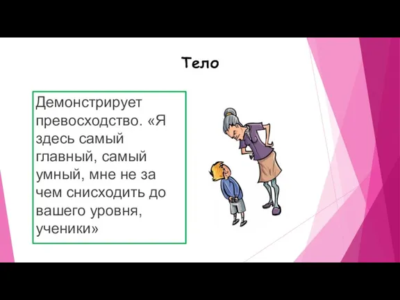 Тело Демонстрирует превосходство. «Я здесь самый главный, самый умный, мне не за