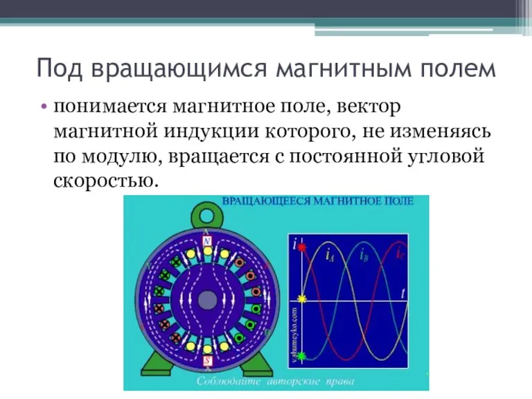 Под вращающимся магнитным полем понимается магнитное поле, вектор магнитной индукции которого, не