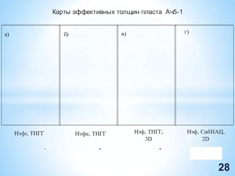 Карты эффективных толщин пласта Ач5-1 а) б) в) г) Нэфг, ТНГГ Нэфн,