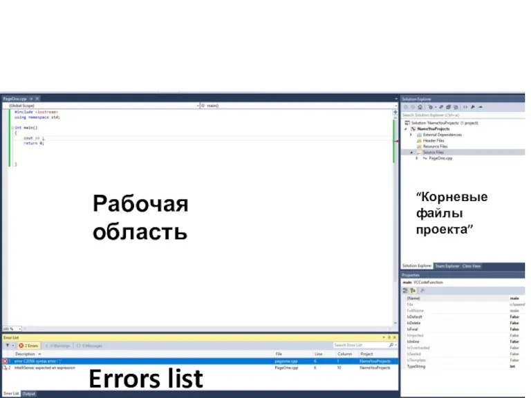 Рабочая область “Корневые файлы проекта” Errors list