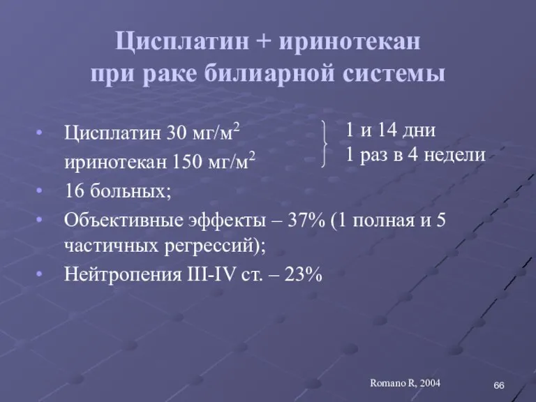 Цисплатин + иринотекан при раке билиарной системы Цисплатин 30 мг/м2 иринотекан 150