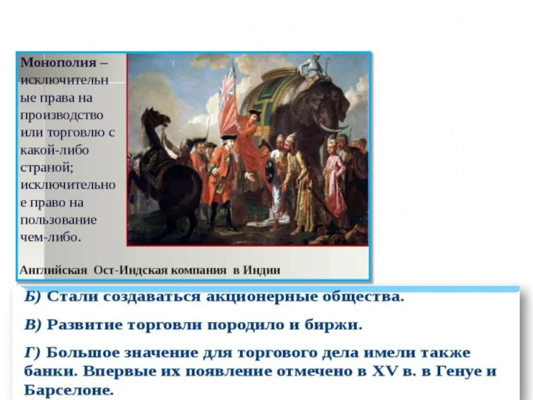 Появление торговых компаний и бирж. Биржа- специальное место для купли и продажи товаров и ценных бумаг.