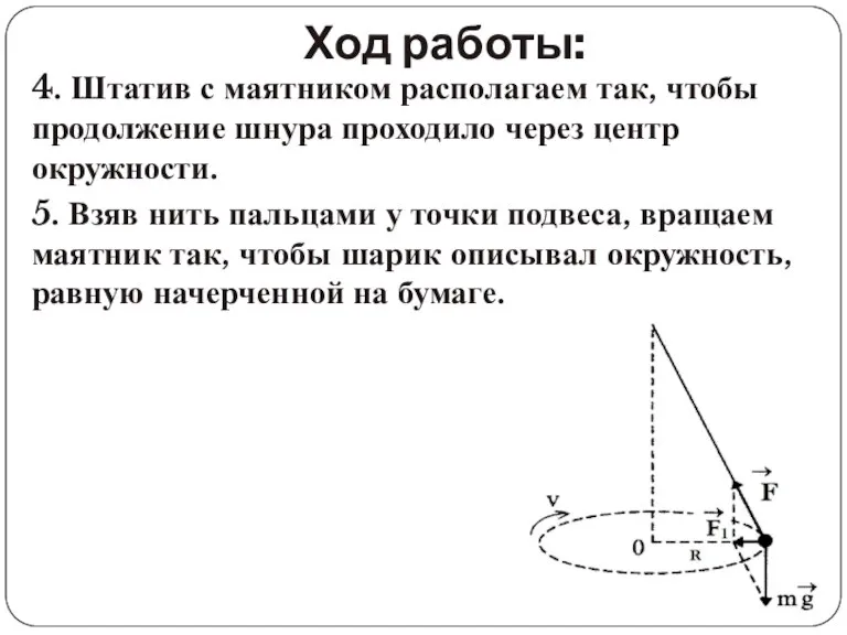 Ход работы: 4. Штатив с маятником располагаем так, чтобы продолжение шнура проходило