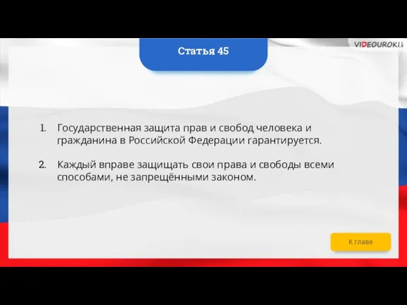 Государственная защита прав и свобод человека и гражданина в Российской Федерации гарантируется.