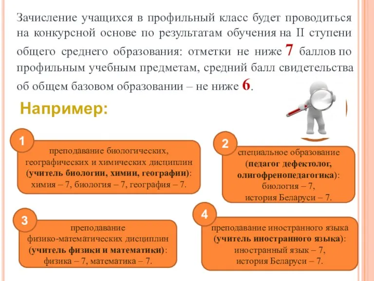 Зачисление учащихся в профильный класс будет проводиться на конкурсной основе по результатам