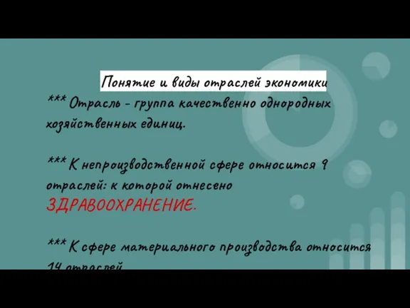 Понятие и виды отраслей экономики *** Отрасль - группа качественно однородных хозяйственных