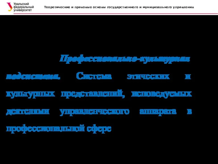 Теоретические и правовые основы государственного и муниципального управления . 6. Профессионально-культурная подсистема.