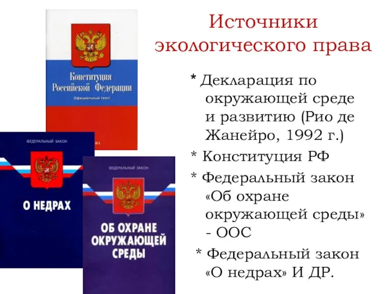 Источники экологического права * Декларация по окружающей среде и развитию (Рио де