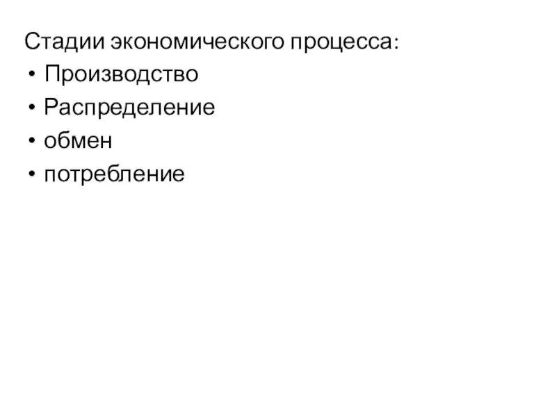 Стадии экономического процесса: Производство Распределение обмен потребление