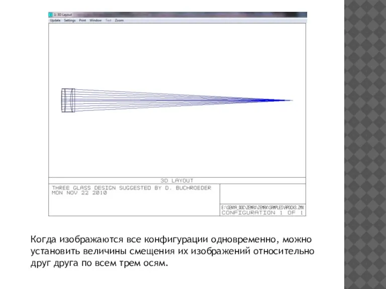 Когда изображаются все конфигурации одновременно, можно установить величины смещения их изображений относительно