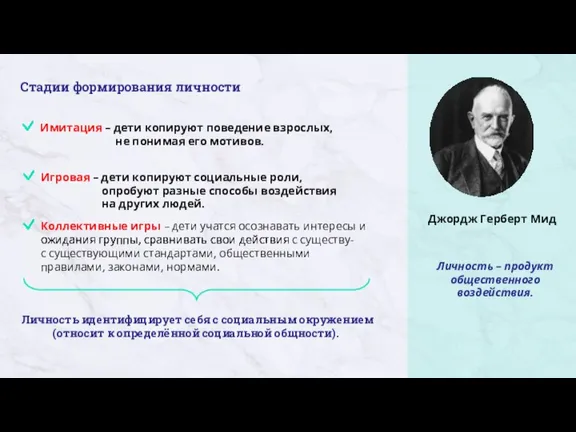 Личность – продукт общественного воздействия. Стадии формирования личности Имитация – дети копируют