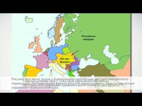 Австро-Венгрия Россией был занят Львов и блокирована крупнейшая австрийская крепость Перемышль. На