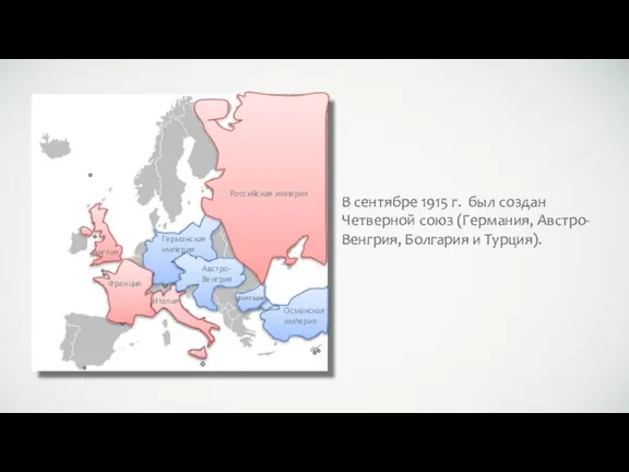 Германская империя Австро-Венгрия Болгария Османская империя Англия Российская империя Франция Италия В