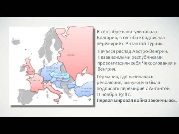 Германская империя Австро-Венгрия Болгария Османская империя Англия Россия Франция Италия В сентябре