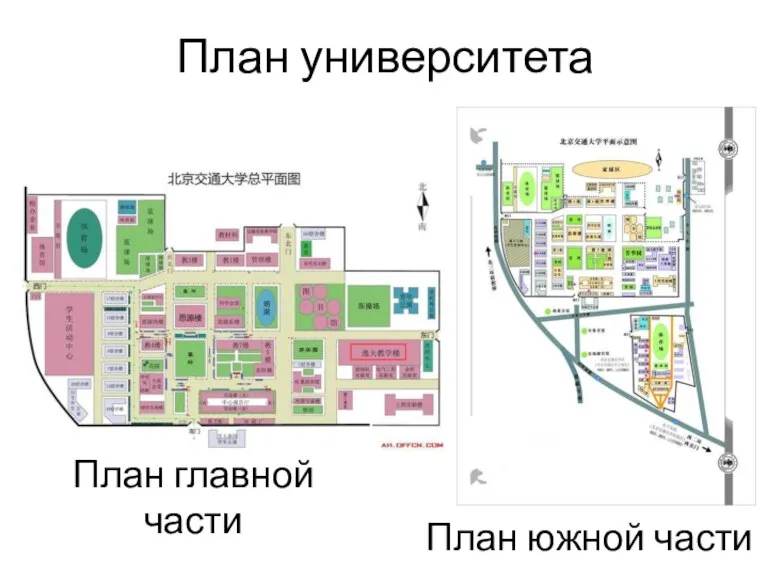 План университета План главной части План южной части