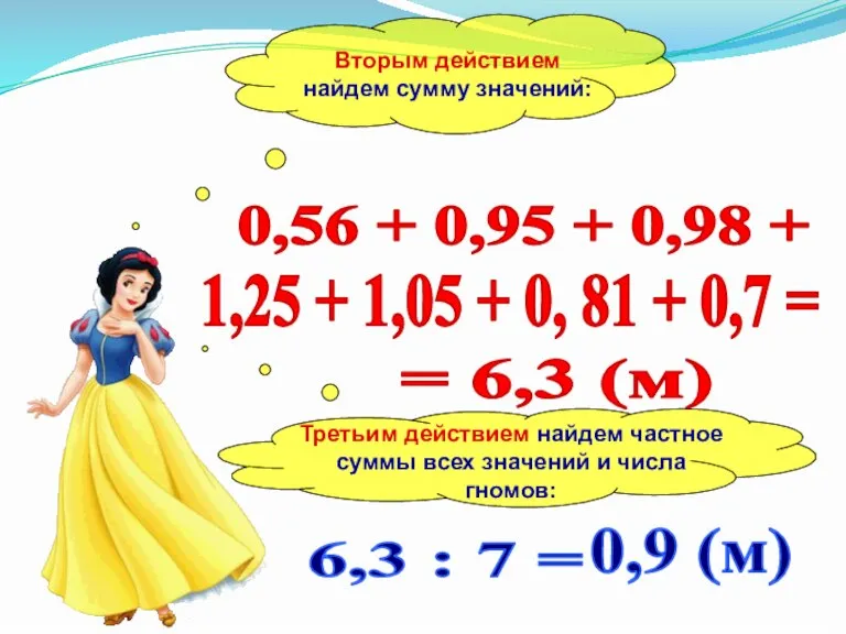 6,3 : 7 = = 6,3 (м) 0,9 (м)