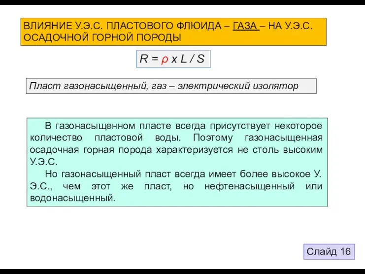 ВЛИЯНИЕ У.Э.С. ПЛАСТОВОГО ФЛЮИДА – ГАЗА – НА У.Э.С. ОСАДОЧНОЙ ГОРНОЙ ПОРОДЫ