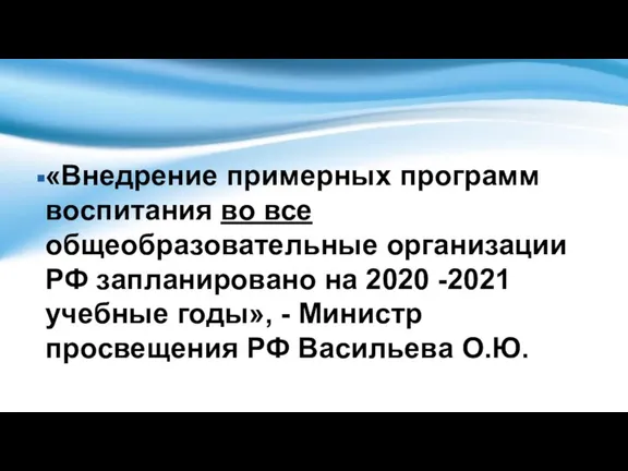 «Внедрение примерных программ воспитания во все общеобразовательные организации РФ запланировано на 2020