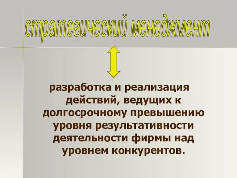 разработка и реализация действий, ведущих к долгосрочному превышению уровня результативности деятельности фирмы