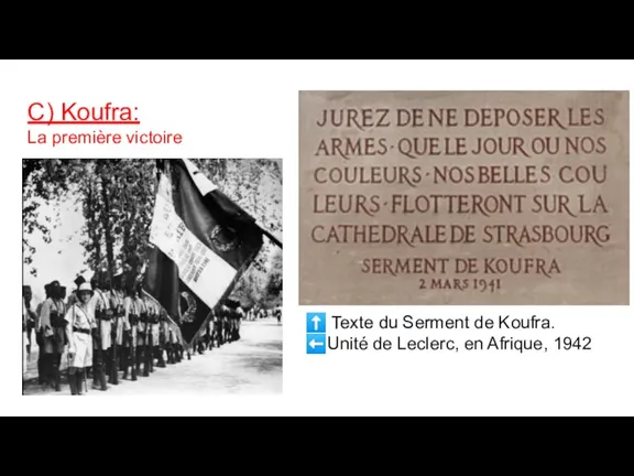 C) Koufra: La première victoire ⬆️ Texte du Serment de Koufra. ⬅️Unité