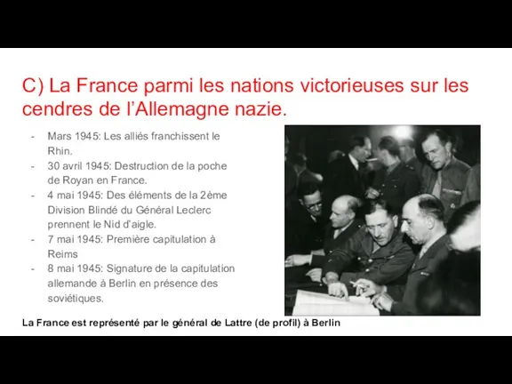 C) La France parmi les nations victorieuses sur les cendres de l’Allemagne