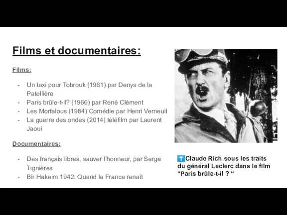 Films et documentaires: Films: Un taxi pour Tobrouk (1961) par Denys de