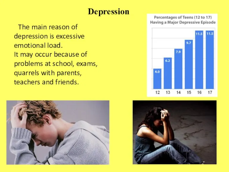Depression The main reason of depression is excessive emotional load. It may