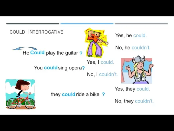 COULD: INTERROGATIVE He play the guitar Could ? You sing opera could