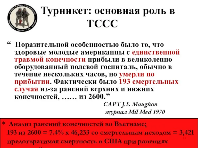 Турникет: основная роль в TCCC “ Поразительной особенностью было то, что здоровые