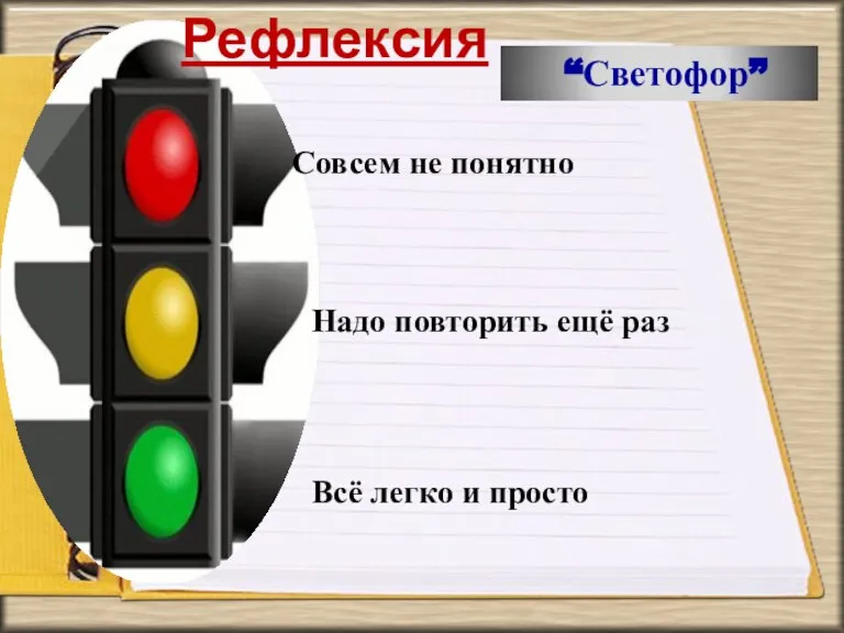 Рефлексия “Светофор” Совсем не понятно Надо повторить ещё раз Всё легко и просто