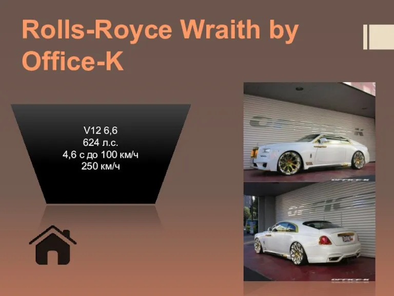 Rolls-Royce Wraith by Office-K V12 6,6 624 л.с. 4,6 с до 100 км/ч 250 км/ч